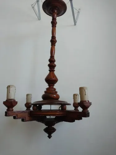 Lustre pendente colonial antigo raro madeira maciça nobre