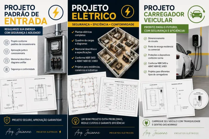 Projetos elétricos, padrão de entrada, carregador veicular 