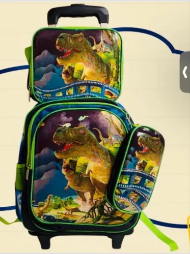 Mochila Escolar Infantil com Rodinhas + Carrinho + Lancheira + Estojo - Diversas Opções  