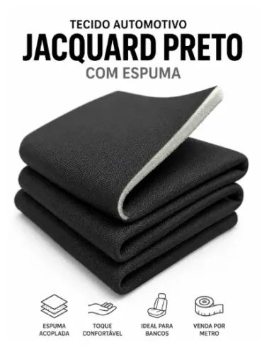 Tecido Automotivo Jacquard Preto com Espuma Acoplada por Metro