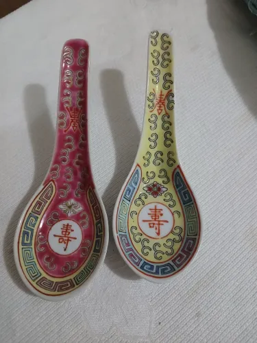 Par de colheres de sopa em porcelana chinesa antiga, Jingdezhen vintage