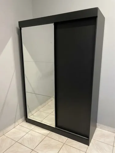 Guarda-Roupa Preto 2 Portas de Correr com Espelhos