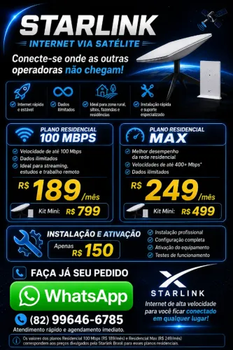 Starlink internet via satélite de alta velocidade ilimitada