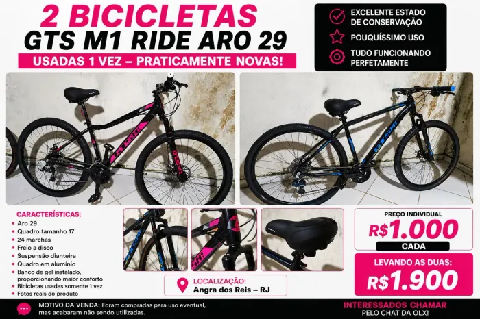 2 Bicicletas GTS M1 Ride Aro 29 - 24 Marchas * - Praticamente Novas