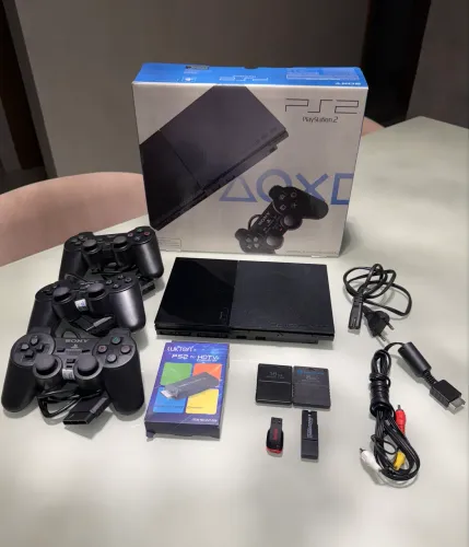 PS2 Slim Original na Caixa Completo Para Jogar com Pen Drive e Memory Card Leitor Fraco