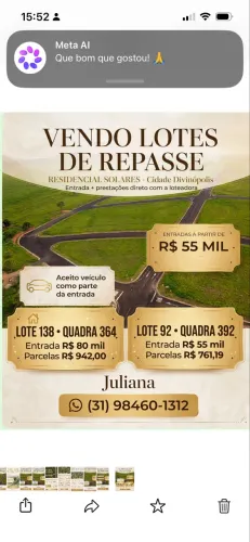 Vendo lote de repasse residencial solares Divinópolis