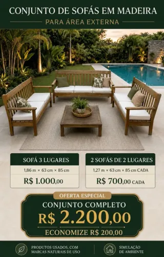 CONJUNTO DE SOFÁS EM MADEIRA - 3 PEÇAS