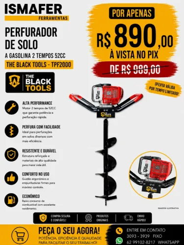 PERFURADOR DE SOLO A GASOLINA 2 TEMPOS 52CC THE BLACK TOOLS - TPF2000