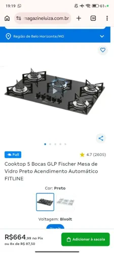 Cooktop Fisher 5 bocas 