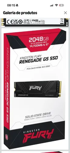 Kingston SSD NVMe Fury Renegade G5 2048GB | PCIe 5.0 M.2 2280 | Até 14.800MB/s