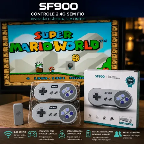 video game com jogos do super nintendo com 2 controle sem fio