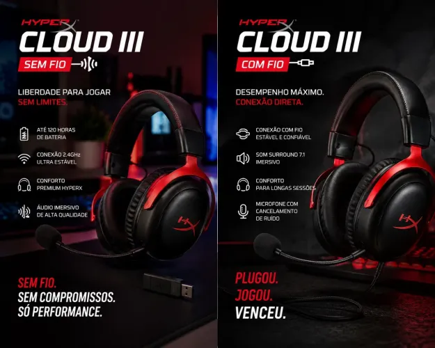 FONE HYPERX CLOUD 3 com e sem fio
