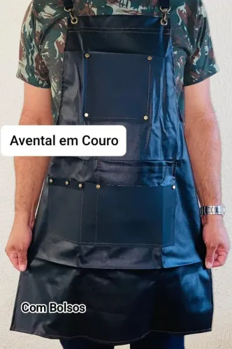 Avental em Couro Sintético Profissional Cor Preto 