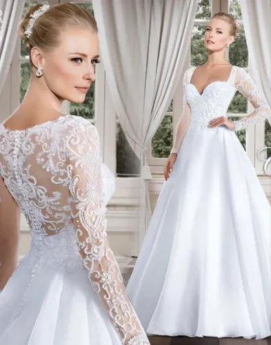 Vestido Noiva Branco Mangas longas Bordado Locação