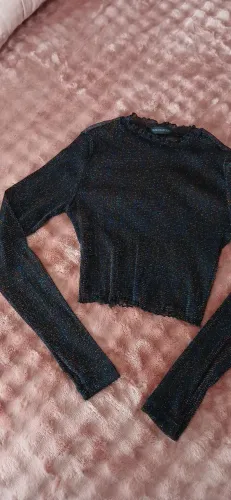 Blusa manga longa transparente com brilho