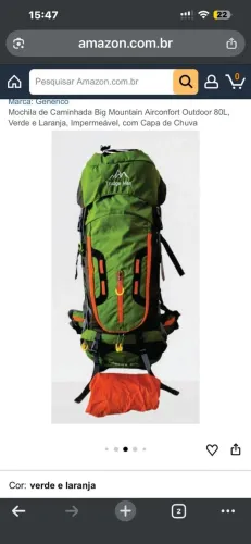 Mochila de caminhada big mountain airconfort outdoor 80L verde e laranja