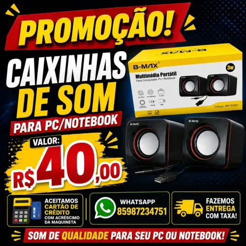 Caixinhas de Som para PC e Notebook USB B-Max 3W - Entrega Rápida R$ 40