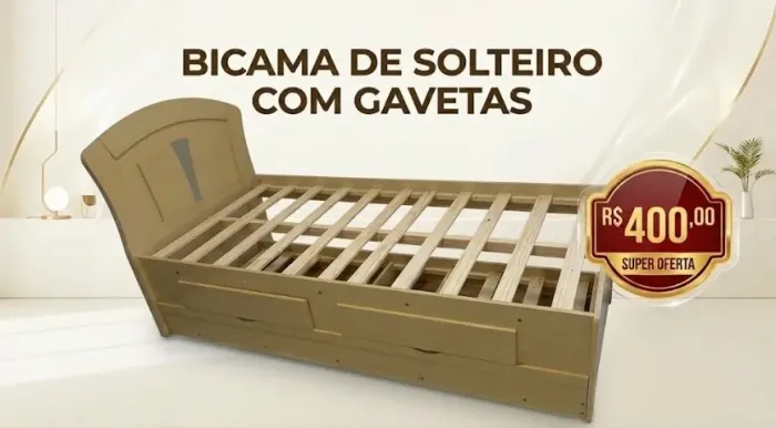 Cama de solteiro com gavetas e cama inferior