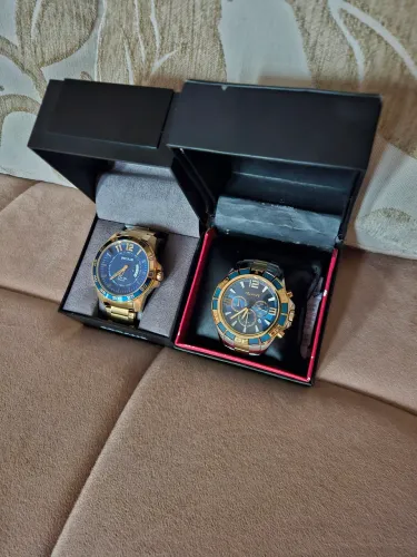 Lote 2 Relógios Masculinos Originais na Caixa: 1 Technos Cronógrafo + 1 Seculus Dourado