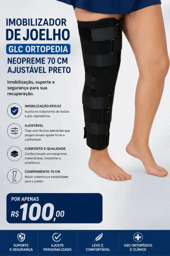 Imobilizador de Joelho GLC Ortopedia Neopreme 70 cm ajustável Preto