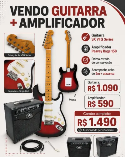 Guitarra SX Stratocaster + Amplificador Peavey Rage 158