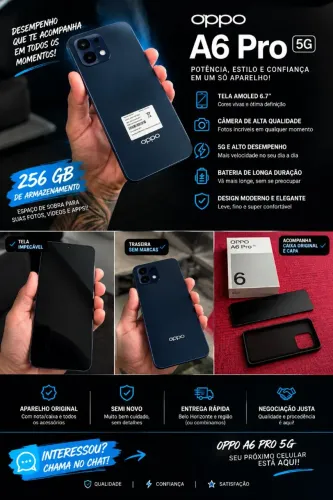 OPPO A6 Pro 5G 256GB lindo, potente e super conservado!