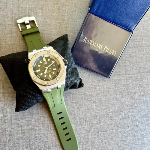 Relógio analógico Oak Audemars verde pulseira borracha
