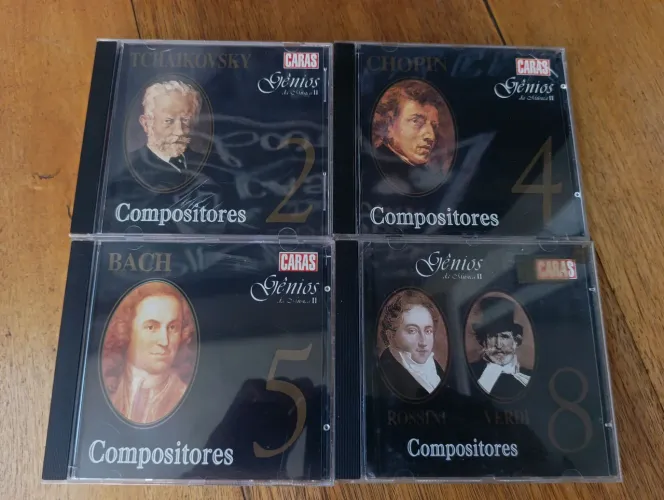 CDs GÊNIOS DA MÚSICA II CARAS COMPOSITORES VOLUMES 2, 4, 5 E 8. RARIDADE ANOS 90