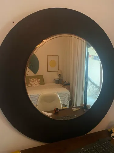 Lindo Espelho Redondo Grande (109 cm) com Moldura Larga Escura