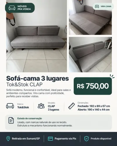 Sofá-cama Tok&Stok CLAP 3 Lugares