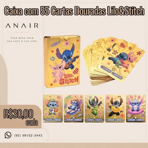 Caixa com 55 Cartas Douradas Lilo&stitch 