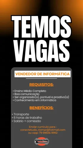VAGA PARA VENDEDOR DE INFORMÁTICA