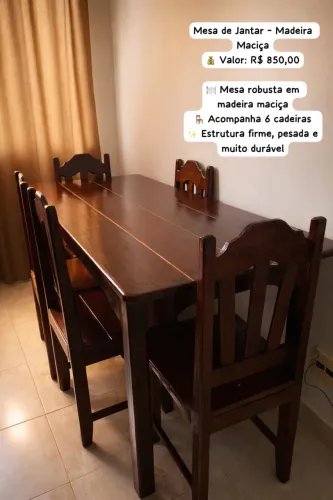Mesa de Jantar Madeira Maciça c/ 6 Cadeiras