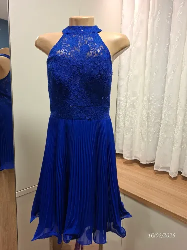 Vestido Midi Festa Azul Royal Plissado