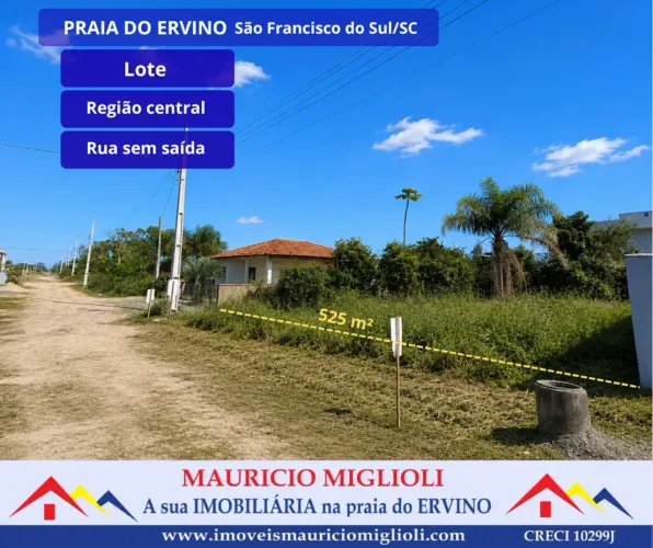 Lote em rua sem saída em região central na Praia do Ervino