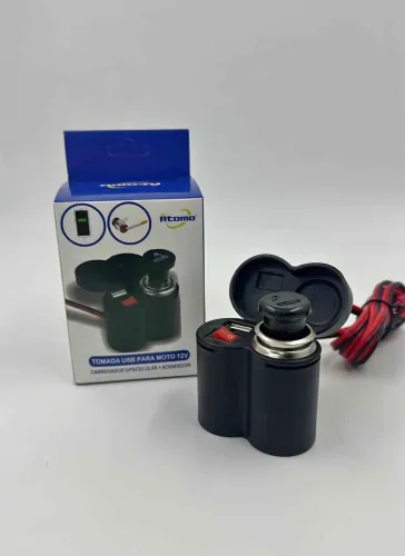 Tomada USB para Moto 12V com Acendedor de Cigarro e Carregador