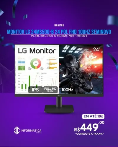 MONITOR LG 24MS500-B 24 POL FHD 100HZ SEMINOVO