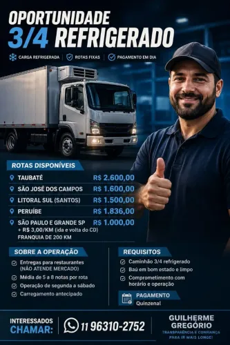 Agregamos caminhão 3/4 (Refrigerado)