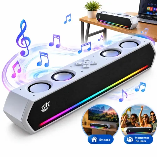 Soundbar Bluetooth 30W Branca com 4 Alto-falantes e Som Estéreo