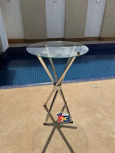 Mesa bistrô base cromada tampo em vidro 