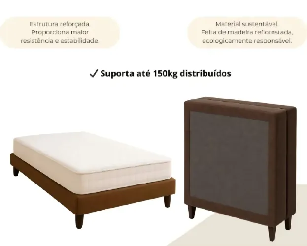 Base Para Cama Box Solteiro Suede Dobrável Desmontável Bipartida Reforçada | COR: PRETO