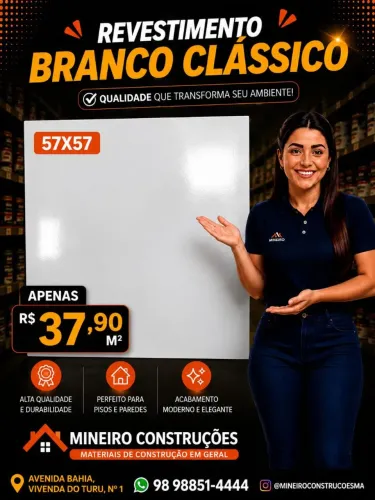 Piso Branco brilhante 57x57