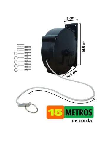 Varal de Parede Retrátil - 15 Metros de Corda