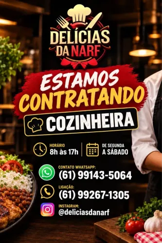 Auxiliar de cozinha e cozinheira com experiência.