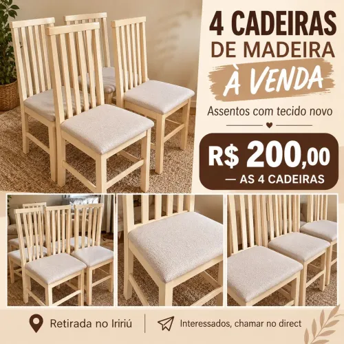 4 CADEIRAS DE MADEIRA À VENDA!