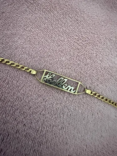 Pulseira em Ouro Amarelo c/ Detalhe em Ouro Branco - Personalizada Hellen - 11,3g