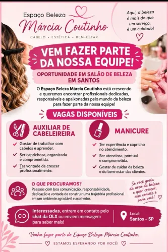 Precisa de auxiliar de Cabelereira e manicure
