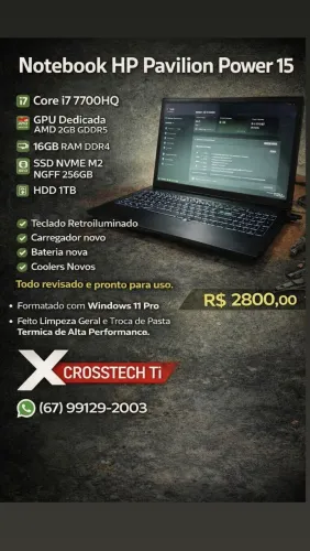 Notebook HP Pavilion Power 15 + B&O + i7 7700HQ + RX550 2GB GDDR5