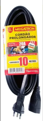 Cordao prolongador 3P 10M 20A - preto luva MEGATRON