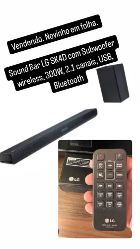 Sound Bar LG SK4D com Subwoofer wireless, 300W, 2.1 canais, USB, Bluetooth